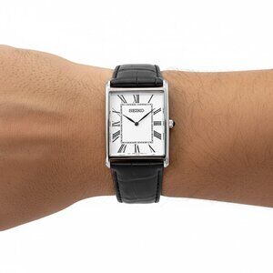 New Authentic Essentials Quartz White Dial Black Leather Men's Watch